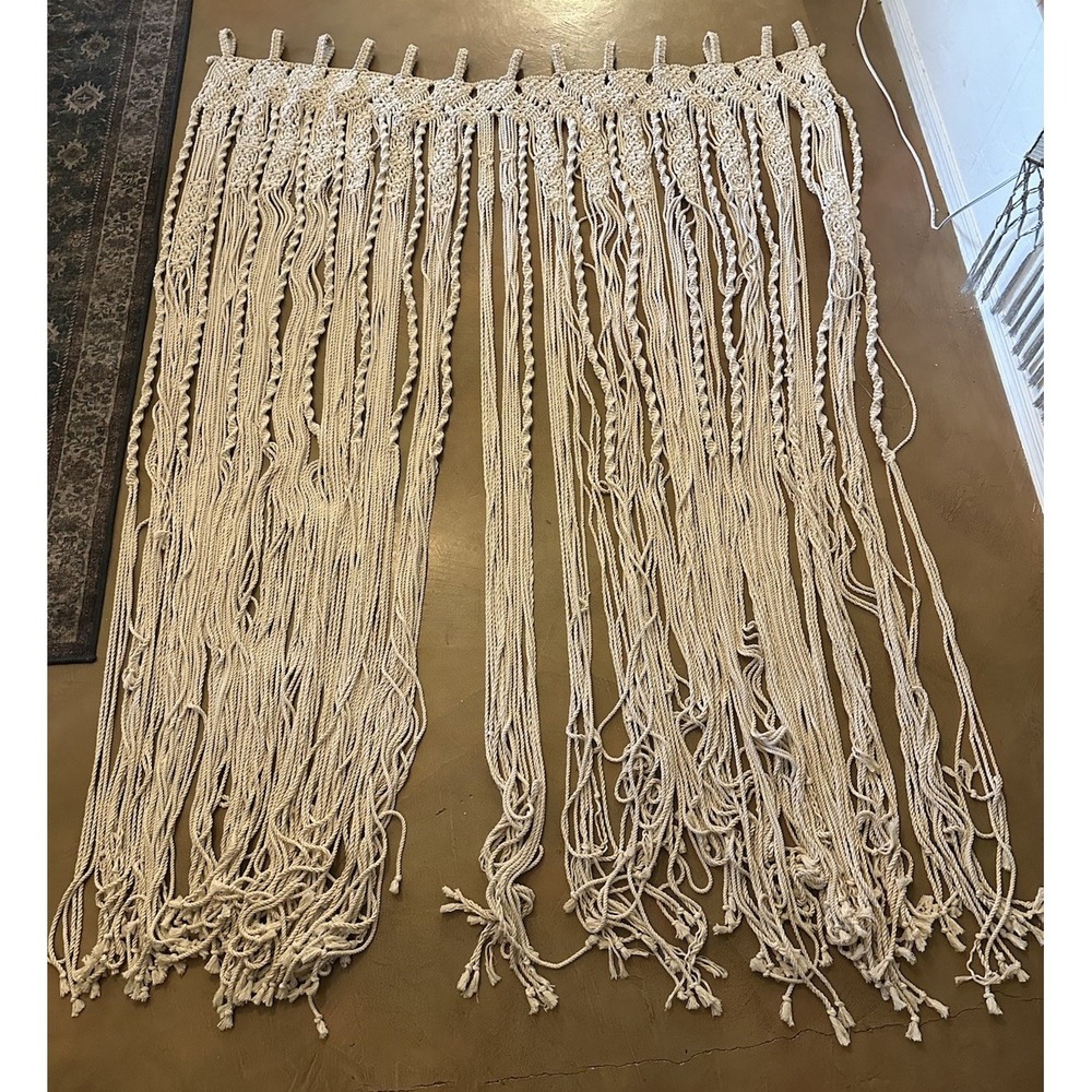 Macrame Curtain Window Treatment Wall Hanging Backdrop Boho 56"X80" Heavy Cotton